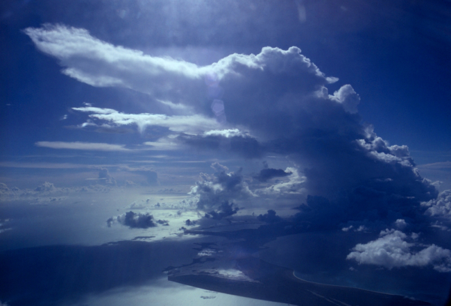 Towering cumulus being stretched out by prevailing winds over Bahama Islandsobserved during Project Cloudline