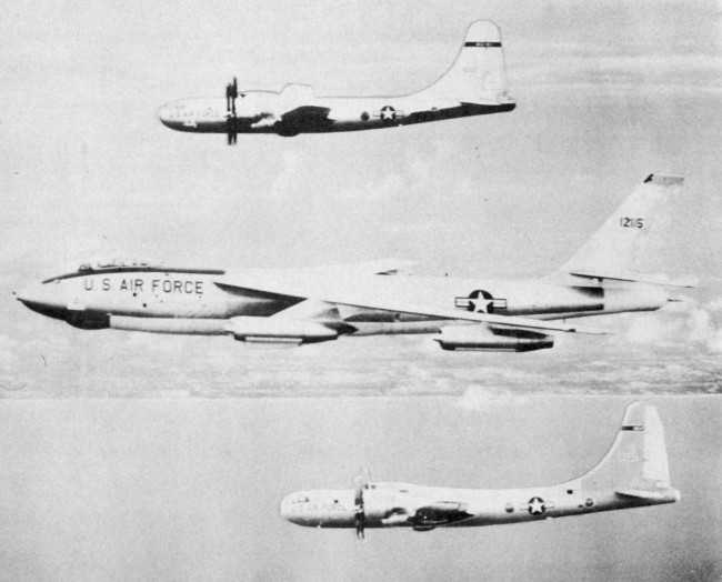 Two B-50 and a B-47 used by the Weather Bureau for hurricane research between1956 to 1958