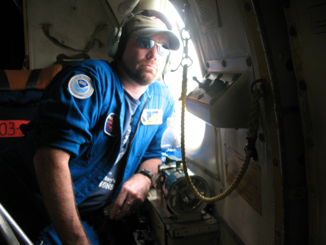 Electronics technician Bill Ballonee Olney on the way to Hurricane Ike