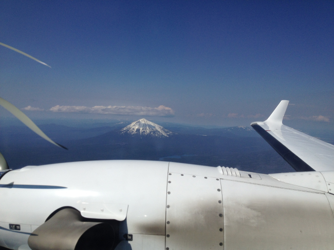A conical snow-covered Cascade peak as seen from NOAA King Air (BC300 CER)N68RF