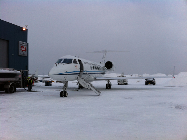 NOAA Gulfstream IV at Anchorage airport between flights of Winter StormsReconnaissance missions over the North Pacific Ocean
