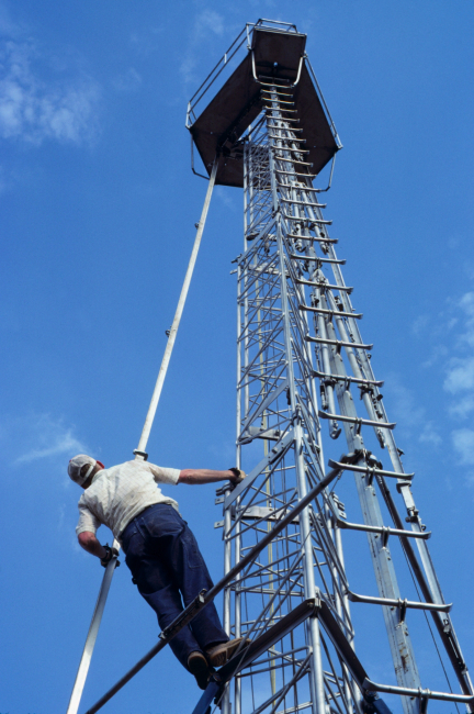 Leonard Bergman during construction of TMOT outer tower