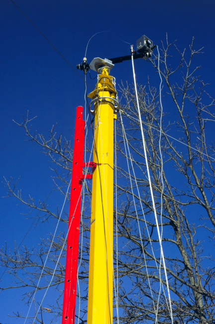 Swedish Pole, telescoping pole to elevate light and/or mirror 70 to 90 feet over survey mark