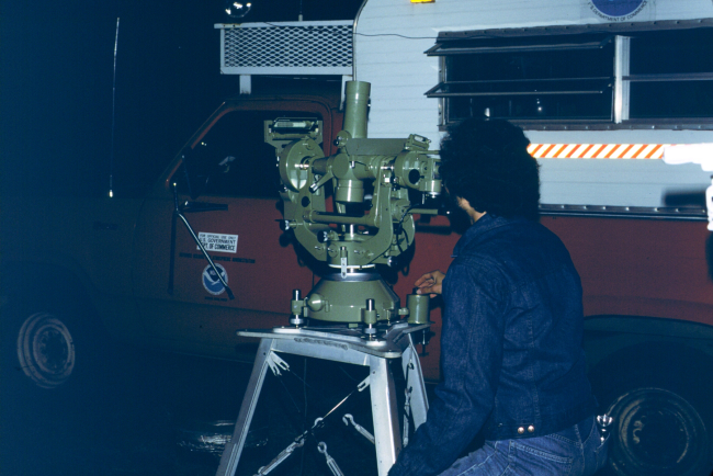 Ross Mackay observing astronomic latitude and longitude with Wild T-4Theodolite