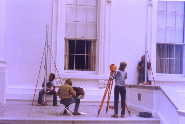 Anita Whitis with two rodmen and recorder during White House leveling operations