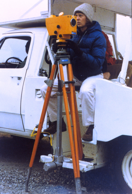 Anita Whitis testing the prototype motorized leveling unit at Corbin, Virginia,in December 1978