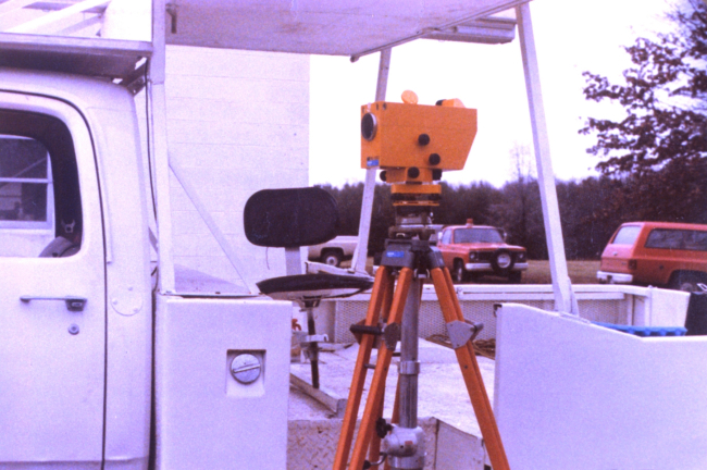 Setup during  testing of prototype motorized leveling unit at Corbin, Virginia,in December 1978