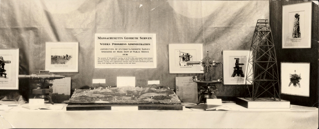 Massachusetts Geodetic Survey display of instruments, topographic model,and photographs of operations