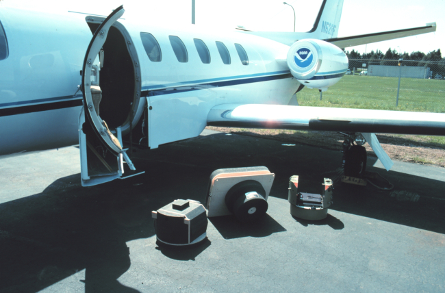Photo equipment ready for installation on NOAA Cessna Citation II