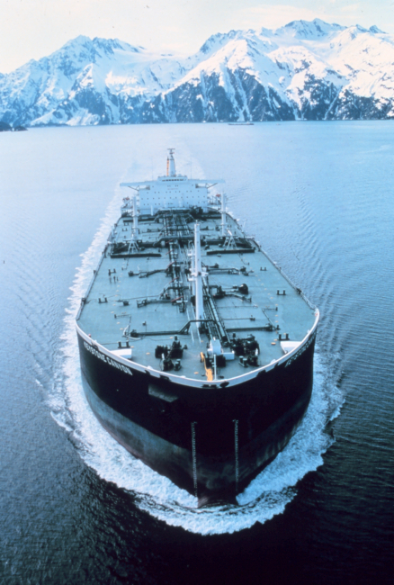 Tanker KEYSTONE CANYON leaving Valdez, the terminus of the Alaska Pipeline