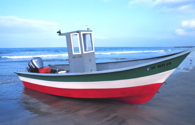 A fishing dory owned by Mark Hickson, ready to be trailered home