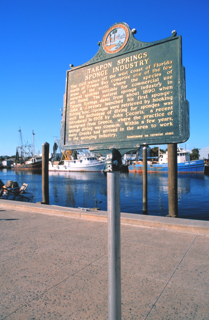 A sign commemorating the sponge fishing industry at Tarpon Springs