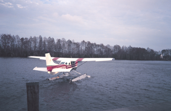 Seaplane taking off from the Tchefunte River to East Timbalier Island area