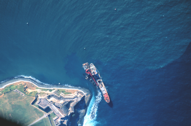 A grounded Russian merchant vessel off the El Morro at the entrance to San JuanHarbor