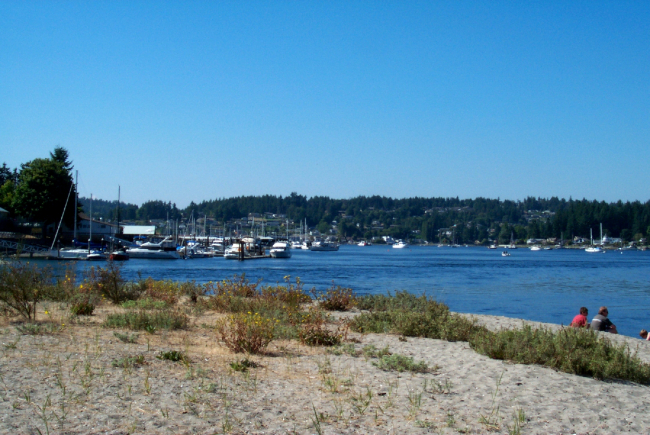 A view of the inside of Gig Harbor from the spit at the entrance to the harbor
