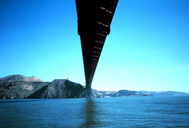 The Golden Gate Bridge as seen from the bridge's south pier looking north
