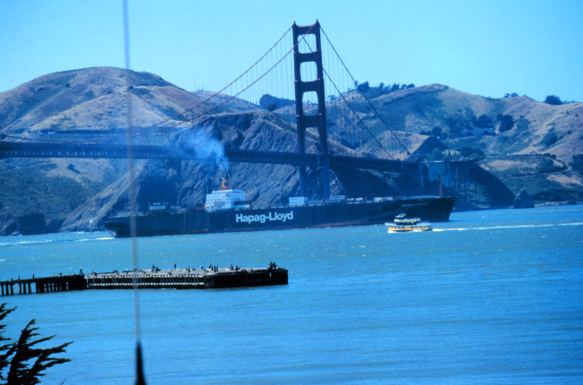 The Golden Gate Bridge as seen from atop NOAA's Gulf of the Farallones NationalMarine Sanctuary Office at the Presidio, San Francisco