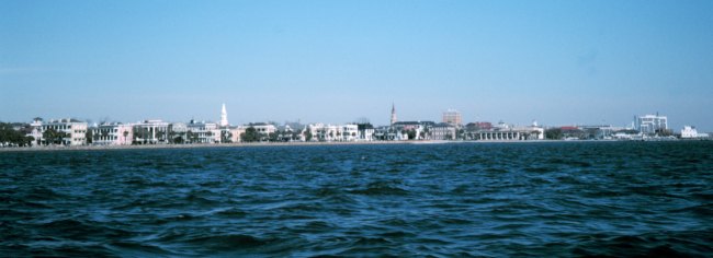 The skyline of Charleston as seen looking from the west