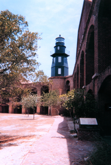 The lighthouse at Fort Jefferson, Dry Tortugas National Park, as seen from theinterior of the fort
