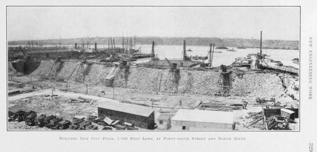 Building new city piers, 1,000 feet long, at Forty-ninth Street and North River