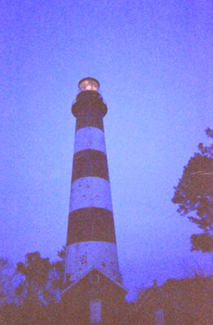 Assateague Light House at dusk, right after the light was turned on