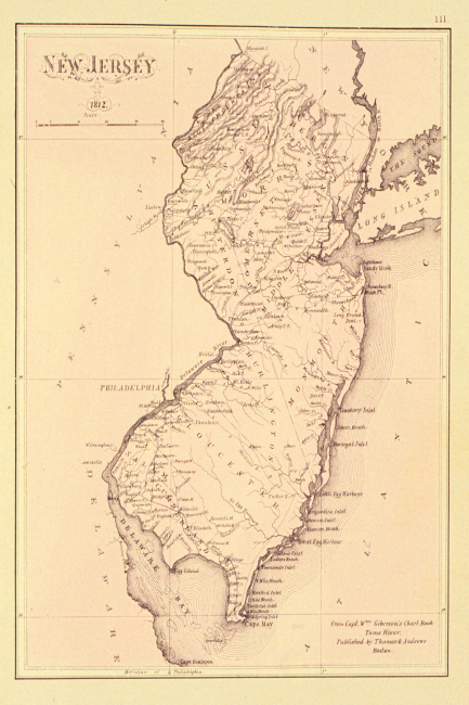 Map of New Jersey dated 1812 in Historical and Biographical Atlas of the NewJersey Coast