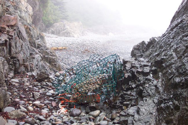 A lobster pot left by the waves at West Quoddy Head