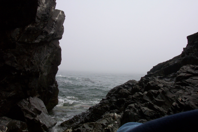 Looking to the sea through a cleft in the rocks at West Quoddy Head
