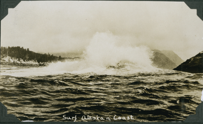 Surf breaking on the outer coast
