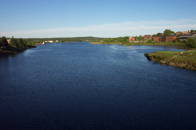 The beginning of America's shoreline - looking downstream from the International Bridge between Canada and the United States at Calais, Maine