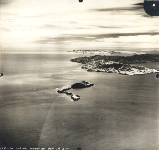 Anacapa Island, Santa Cruz Island, and Santa Rosa Island in the distance asphotographed during tests of infrared film
