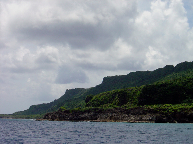 A series of wave-cut terraces in the coral rock of the Guam coastline