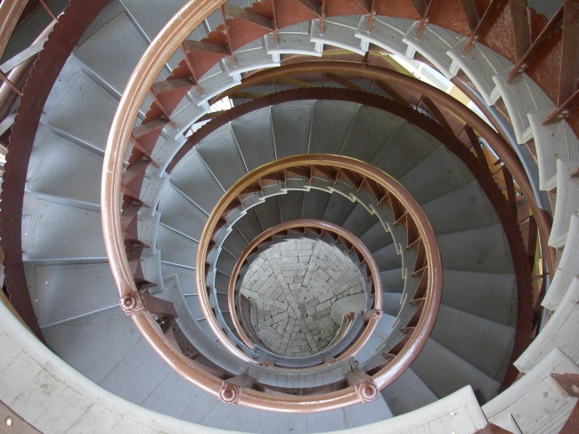 Looking down the spiral staircase of the Patterson Park Pagoda