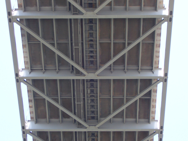 Looking up to the bottom of the Francis Scott Key Bridge