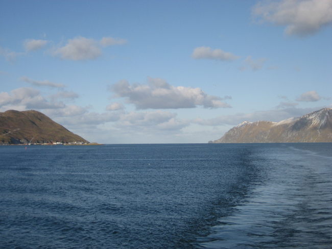 Looking back to the open sea while entering Dutch Harbor