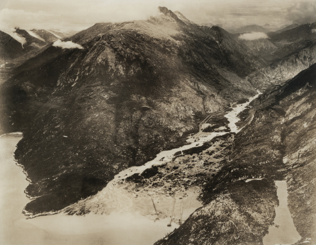 Aerial photograph of Skagway and the Chilkoot Pass area