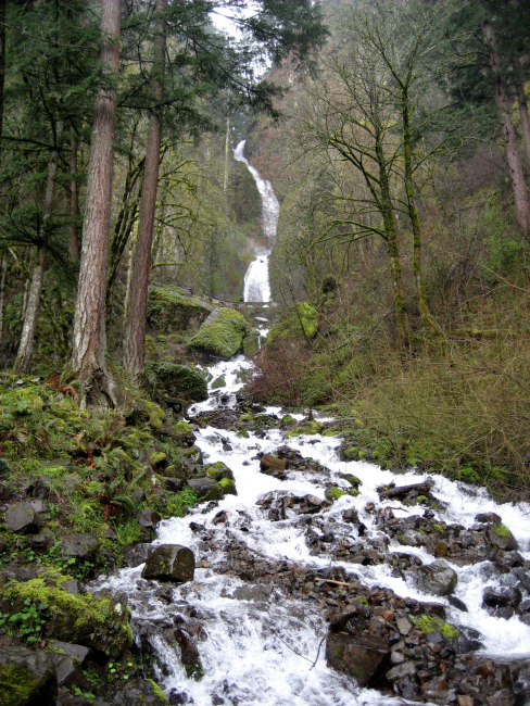 A babbling waterfall flowing to the Columbia River
