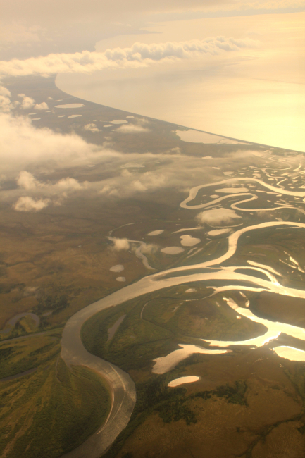 Flying over the Unalakleet River Delta in the late afternoon on the way toAnchorage