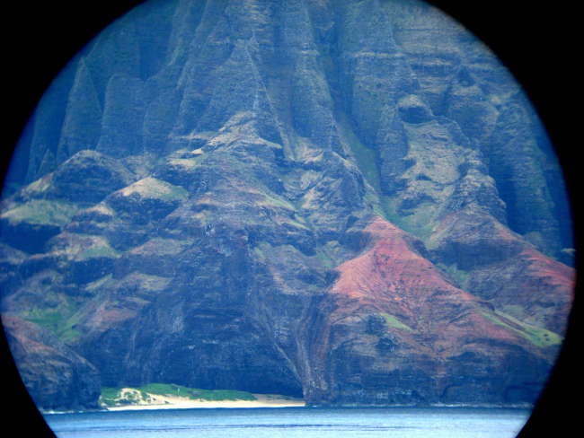 A telescopic view from offshore of the Na Pali coastline