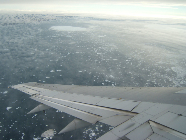 Flying over the Beaufort Sea turning for approach to Barrow