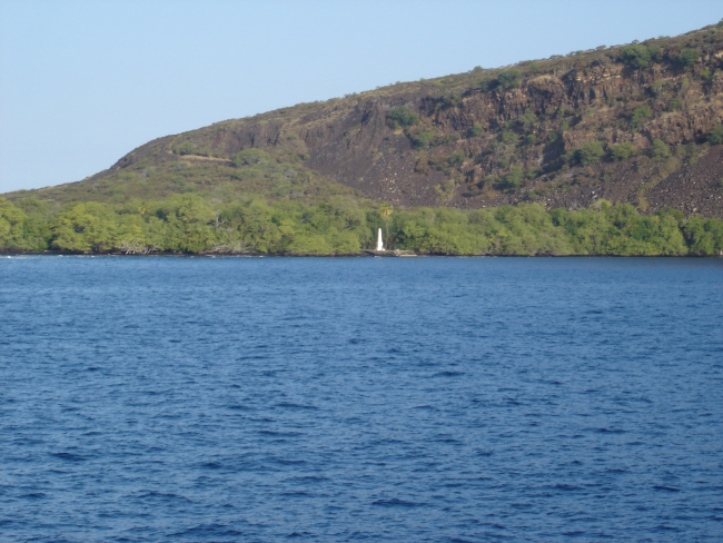 The Captain Cook monument at Kealakekua Bay, where he was struck downand killed