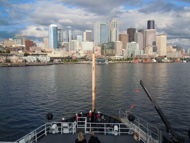 The Seattle waterfront as seen from the NOAA Ship BELL SHIMADA