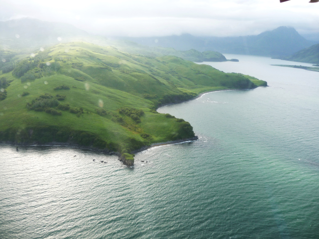 Aerial view of Kodiak Island shoreline