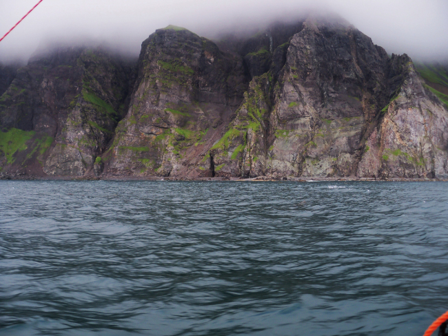 Fog shrouded cliffs of the Pavlof Islands