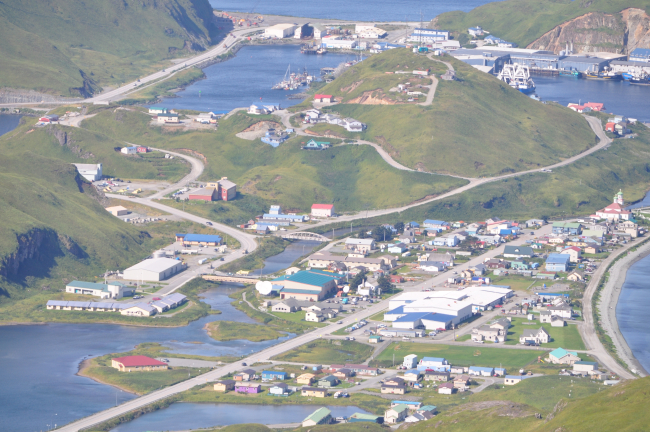 Looking down into Dutch Harbor from the mountains of Unalaska Island