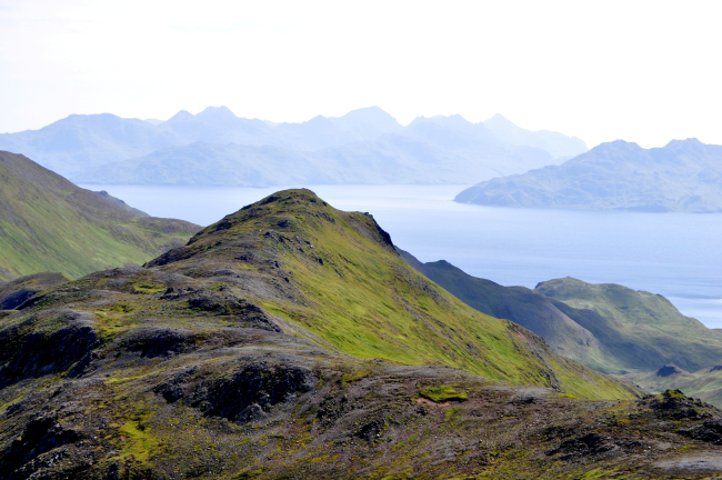 Rugged hills and inlets of Unalaska Island