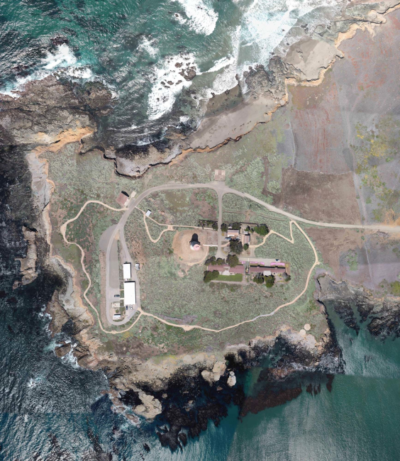 Aerial view of Point Piedras Blancas and the lighthouse complex