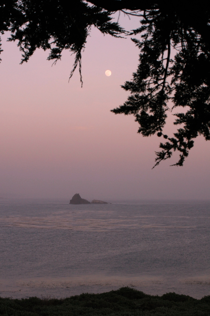 Moonset over Point Piedras Blancas and the central California coast