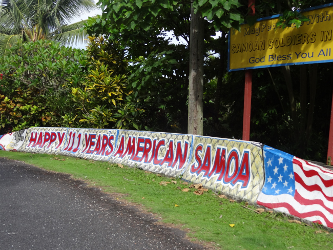 Sign celebrating 111 years of American jurisdiction of American Samoa