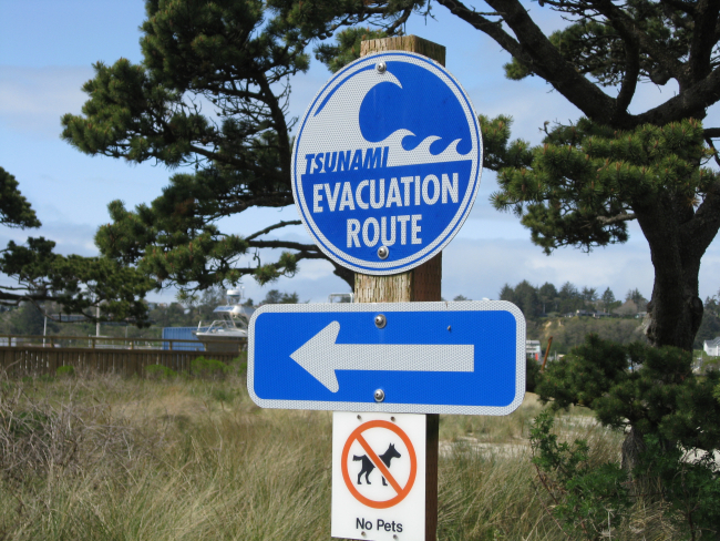 Newport tsunami evacuation route sign